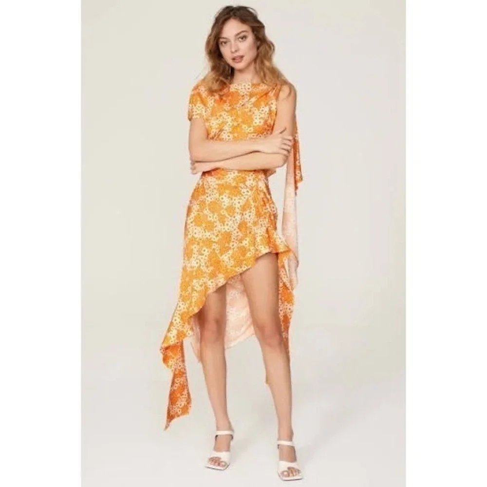 Commission Snipped Daisy Floral Asymmetric Ruched Dress Size‎ 6 - Picture 3 of 10